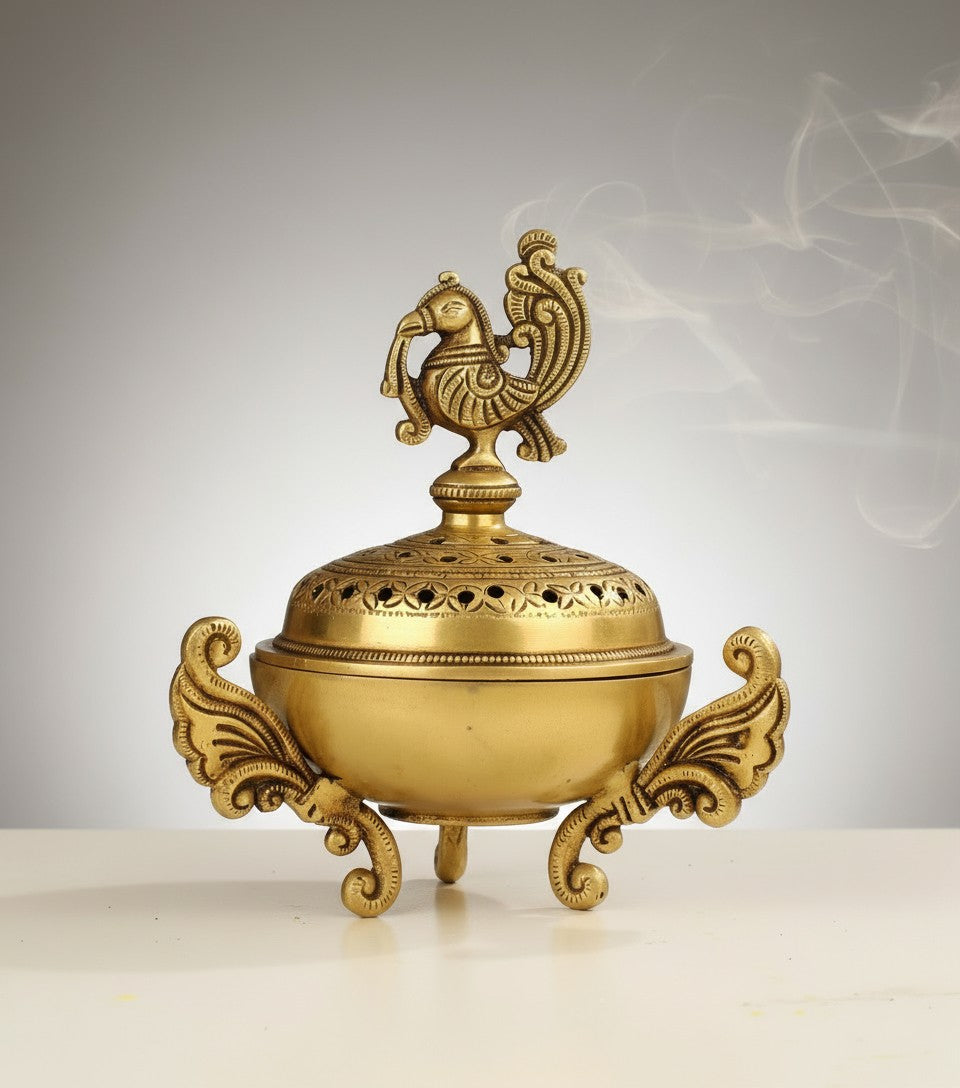 brass peacock loban burner for home décor/ temple/ meditating room/ gift item